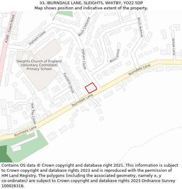 33, IBURNDALE LANE, SLEIGHTS, WHITBY, YO22 5DP: Location map and indicative extent of plot