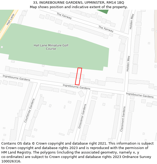 33, INGREBOURNE GARDENS, UPMINSTER, RM14 1BQ: Location map and indicative extent of plot