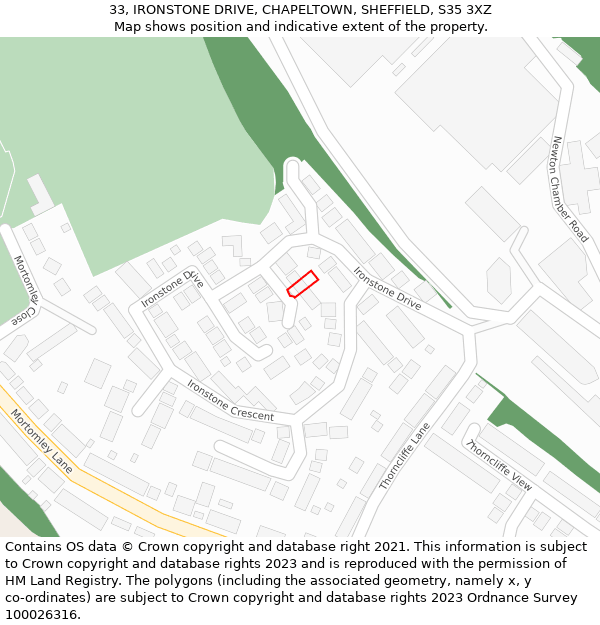 33, IRONSTONE DRIVE, CHAPELTOWN, SHEFFIELD, S35 3XZ: Location map and indicative extent of plot