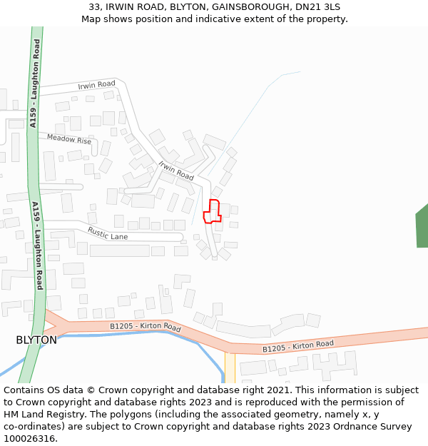 33, IRWIN ROAD, BLYTON, GAINSBOROUGH, DN21 3LS: Location map and indicative extent of plot