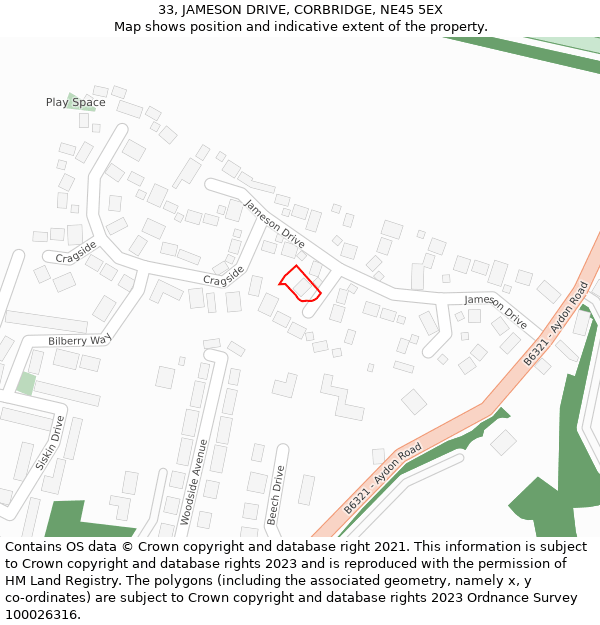 33, JAMESON DRIVE, CORBRIDGE, NE45 5EX: Location map and indicative extent of plot