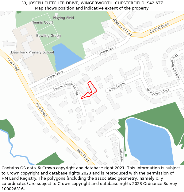 33, JOSEPH FLETCHER DRIVE, WINGERWORTH, CHESTERFIELD, S42 6TZ: Location map and indicative extent of plot