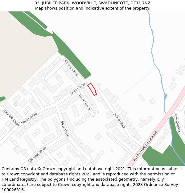 33, JUBILEE PARK, WOODVILLE, SWADLINCOTE, DE11 7NZ: Location map and indicative extent of plot