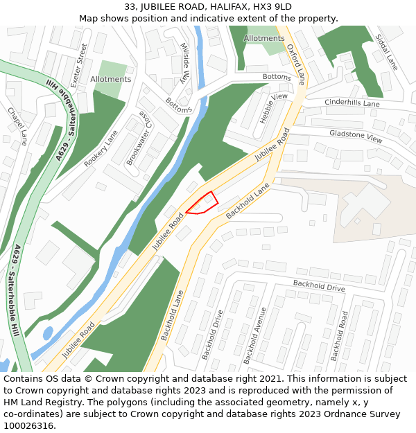 33, JUBILEE ROAD, HALIFAX, HX3 9LD: Location map and indicative extent of plot