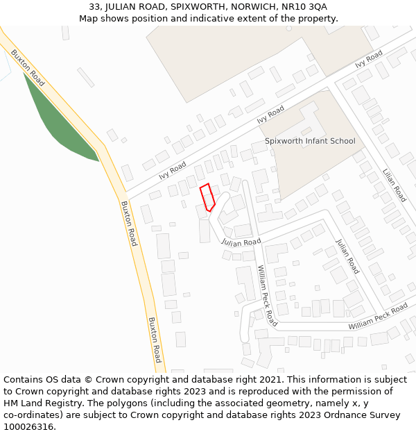 33, JULIAN ROAD, SPIXWORTH, NORWICH, NR10 3QA: Location map and indicative extent of plot