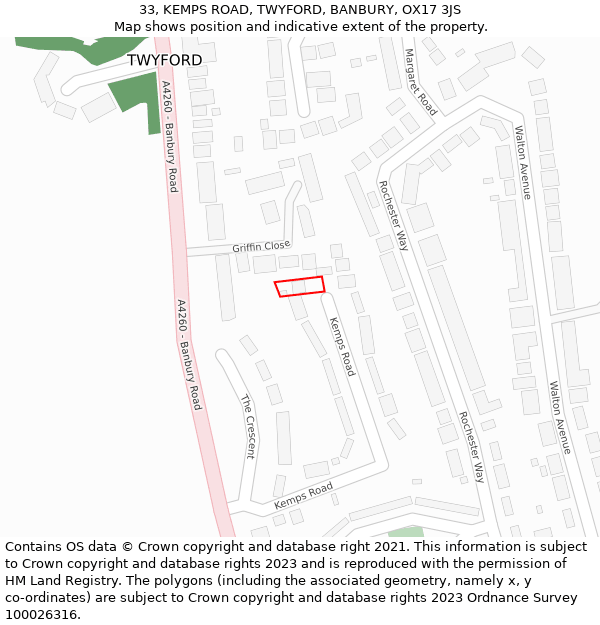 33, KEMPS ROAD, TWYFORD, BANBURY, OX17 3JS: Location map and indicative extent of plot