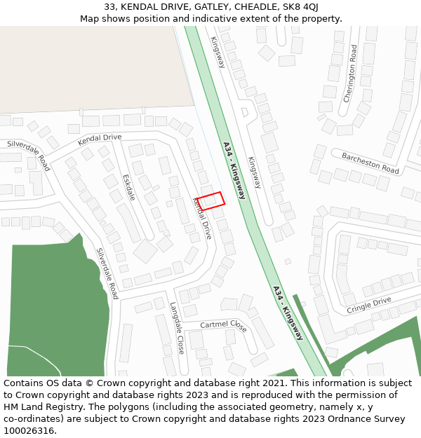 33, KENDAL DRIVE, GATLEY, CHEADLE, SK8 4QJ: Location map and indicative extent of plot