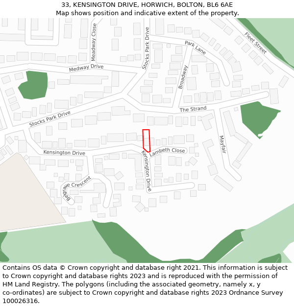 33, KENSINGTON DRIVE, HORWICH, BOLTON, BL6 6AE: Location map and indicative extent of plot