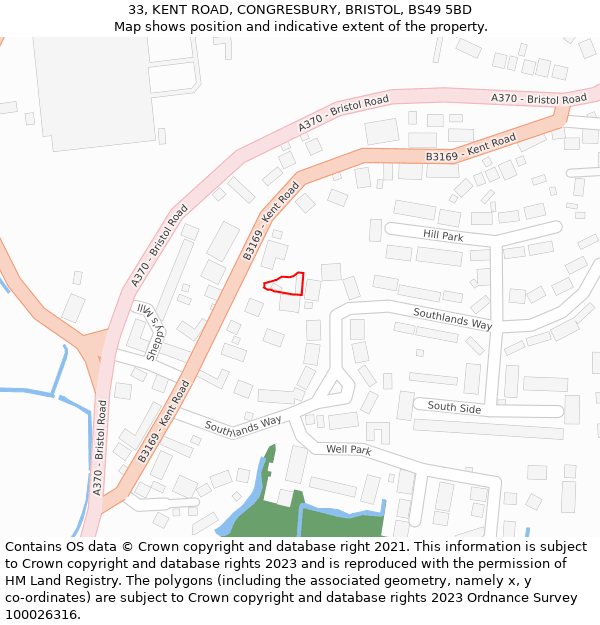 33, KENT ROAD, CONGRESBURY, BRISTOL, BS49 5BD: Location map and indicative extent of plot