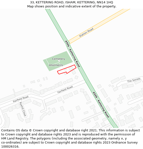 33, KETTERING ROAD, ISHAM, KETTERING, NN14 1HQ: Location map and indicative extent of plot