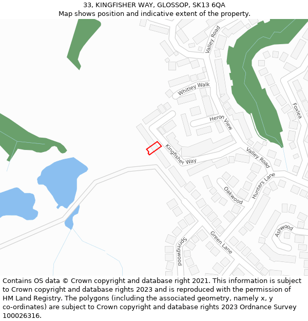 33, KINGFISHER WAY, GLOSSOP, SK13 6QA: Location map and indicative extent of plot