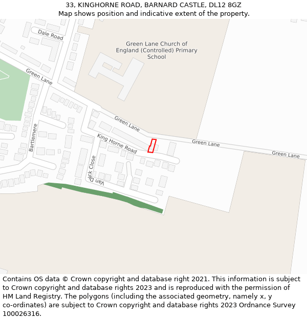 33, KINGHORNE ROAD, BARNARD CASTLE, DL12 8GZ: Location map and indicative extent of plot