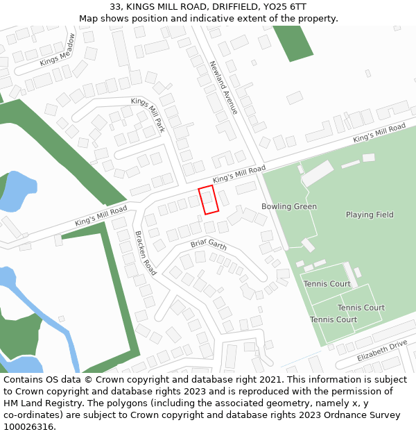 33, KINGS MILL ROAD, DRIFFIELD, YO25 6TT: Location map and indicative extent of plot