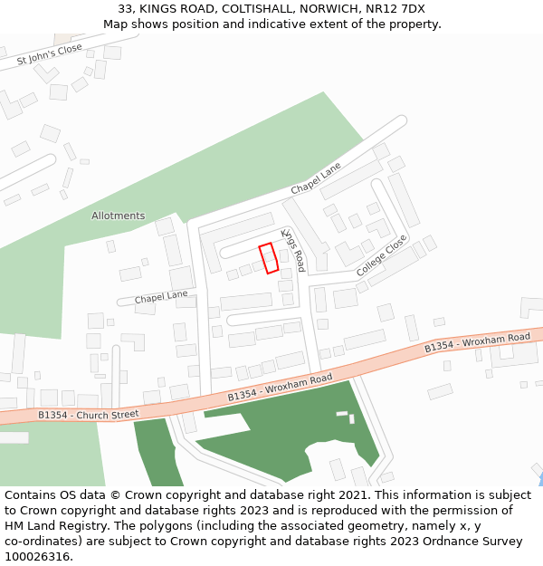33, KINGS ROAD, COLTISHALL, NORWICH, NR12 7DX: Location map and indicative extent of plot