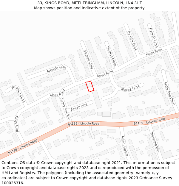 33, KINGS ROAD, METHERINGHAM, LINCOLN, LN4 3HT: Location map and indicative extent of plot