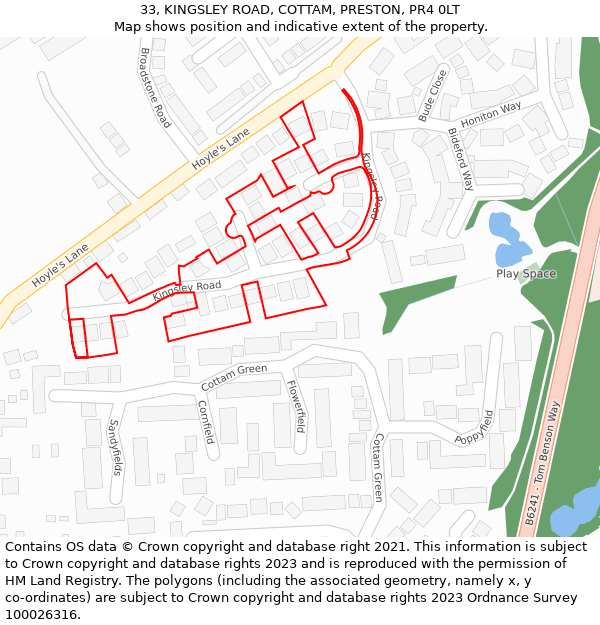 33, KINGSLEY ROAD, COTTAM, PRESTON, PR4 0LT: Location map and indicative extent of plot