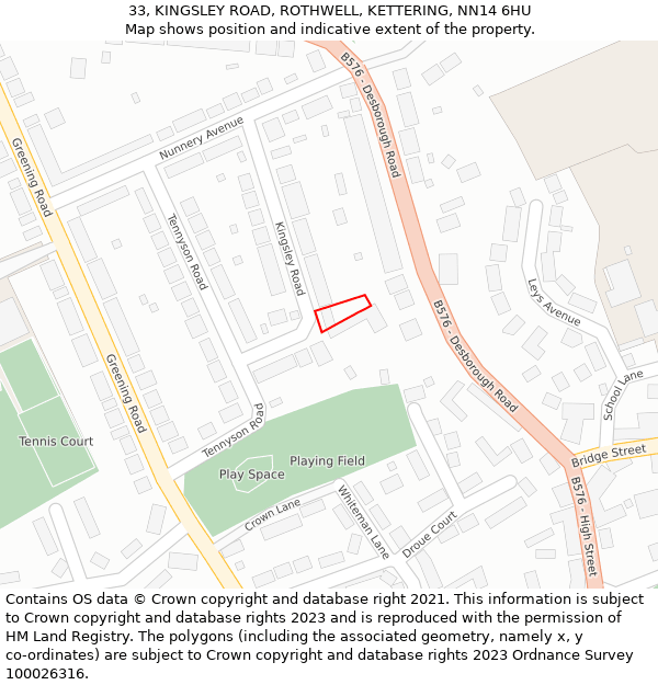 33, KINGSLEY ROAD, ROTHWELL, KETTERING, NN14 6HU: Location map and indicative extent of plot