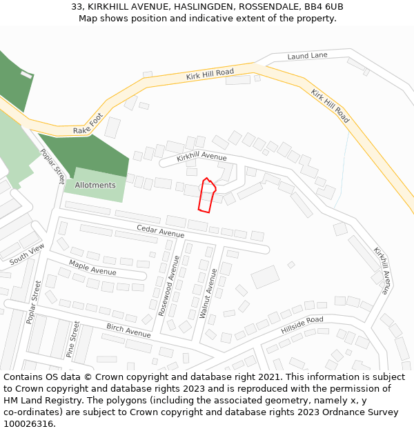 33, KIRKHILL AVENUE, HASLINGDEN, ROSSENDALE, BB4 6UB: Location map and indicative extent of plot