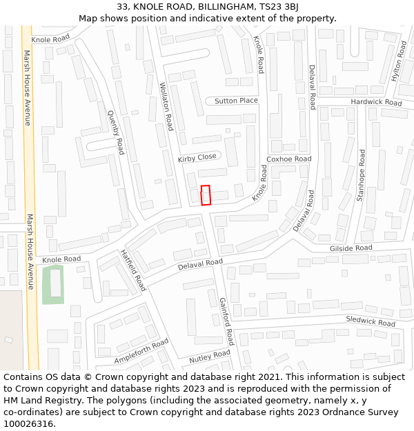 33, KNOLE ROAD, BILLINGHAM, TS23 3BJ: Location map and indicative extent of plot