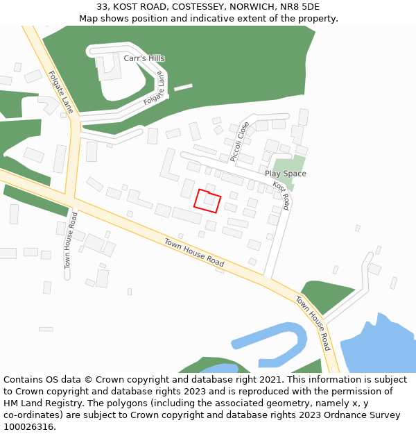 33, KOST ROAD, COSTESSEY, NORWICH, NR8 5DE: Location map and indicative extent of plot