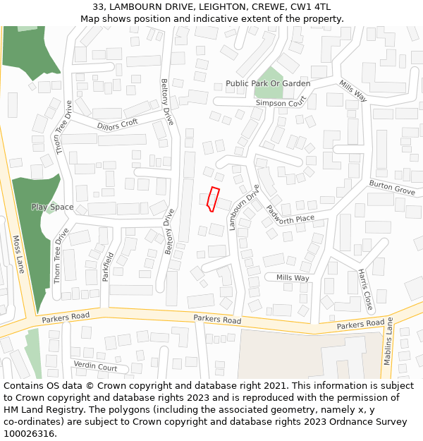 33, LAMBOURN DRIVE, LEIGHTON, CREWE, CW1 4TL: Location map and indicative extent of plot