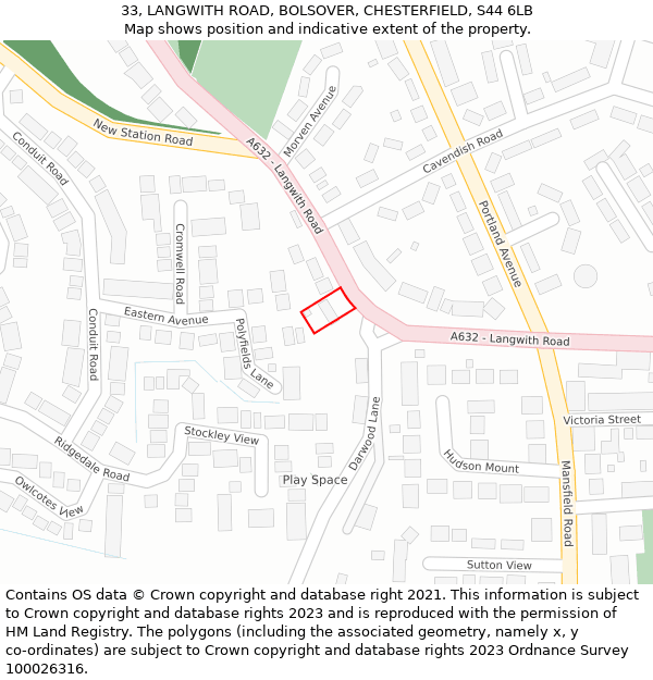 33, LANGWITH ROAD, BOLSOVER, CHESTERFIELD, S44 6LB: Location map and indicative extent of plot