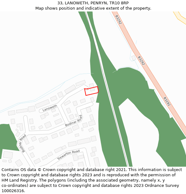 33, LANOWETH, PENRYN, TR10 8RP: Location map and indicative extent of plot