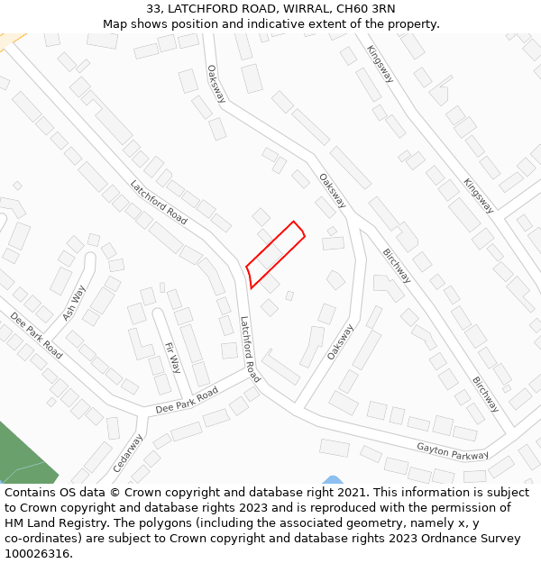 33, LATCHFORD ROAD, WIRRAL, CH60 3RN: Location map and indicative extent of plot