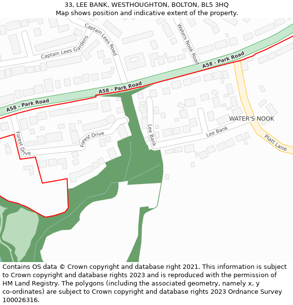 33, LEE BANK, WESTHOUGHTON, BOLTON, BL5 3HQ: Location map and indicative extent of plot