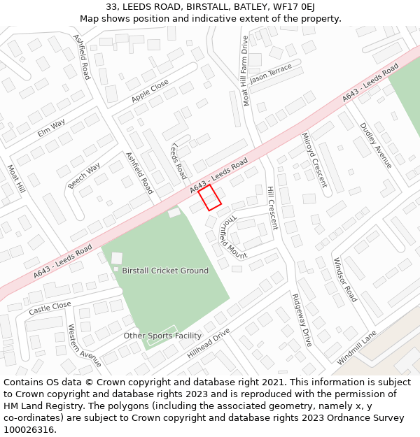 33, LEEDS ROAD, BIRSTALL, BATLEY, WF17 0EJ: Location map and indicative extent of plot