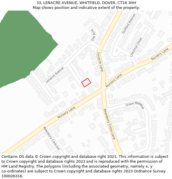 33, LENACRE AVENUE, WHITFIELD, DOVER, CT16 3HH: Location map and indicative extent of plot