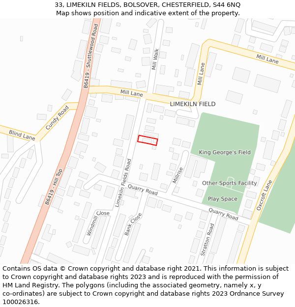 33, LIMEKILN FIELDS, BOLSOVER, CHESTERFIELD, S44 6NQ: Location map and indicative extent of plot