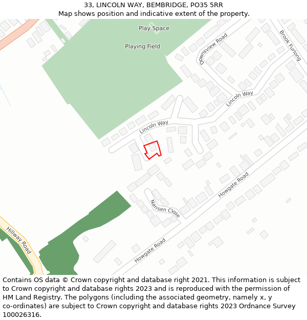 33, LINCOLN WAY, BEMBRIDGE, PO35 5RR: Location map and indicative extent of plot