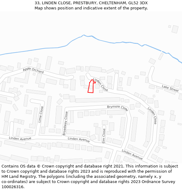 33, LINDEN CLOSE, PRESTBURY, CHELTENHAM, GL52 3DX: Location map and indicative extent of plot