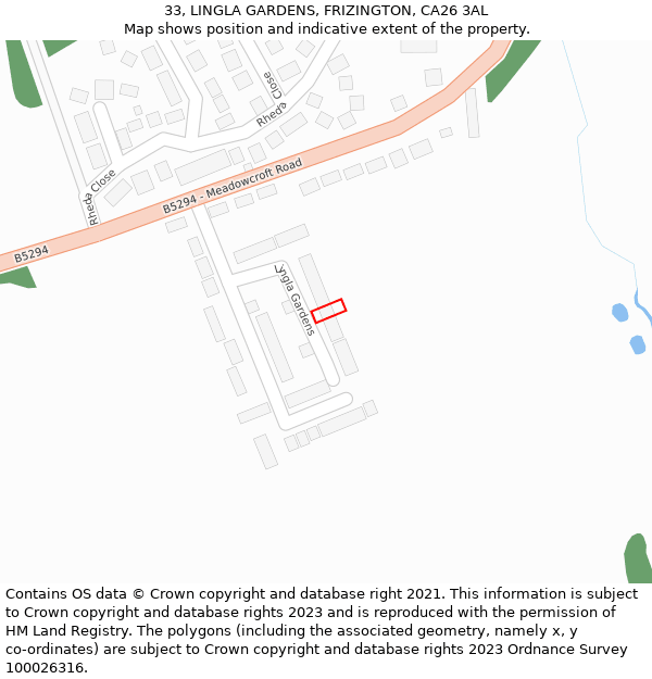 33, LINGLA GARDENS, FRIZINGTON, CA26 3AL: Location map and indicative extent of plot