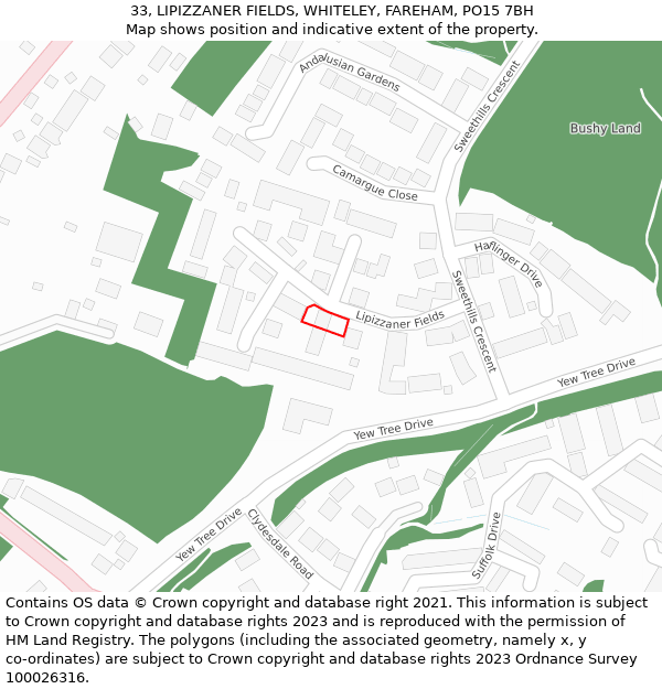 33, LIPIZZANER FIELDS, WHITELEY, FAREHAM, PO15 7BH: Location map and indicative extent of plot