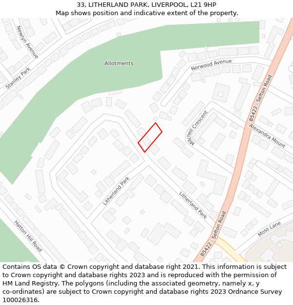 33, LITHERLAND PARK, LIVERPOOL, L21 9HP: Location map and indicative extent of plot