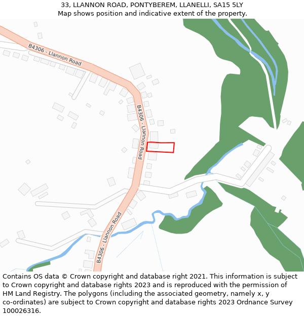 33, LLANNON ROAD, PONTYBEREM, LLANELLI, SA15 5LY: Location map and indicative extent of plot