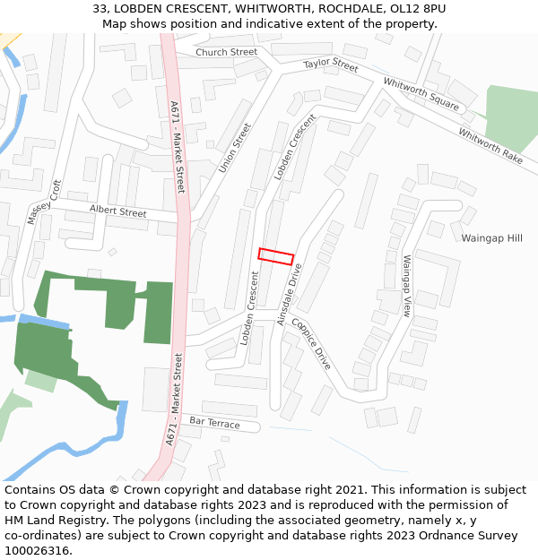 33, LOBDEN CRESCENT, WHITWORTH, ROCHDALE, OL12 8PU: Location map and indicative extent of plot