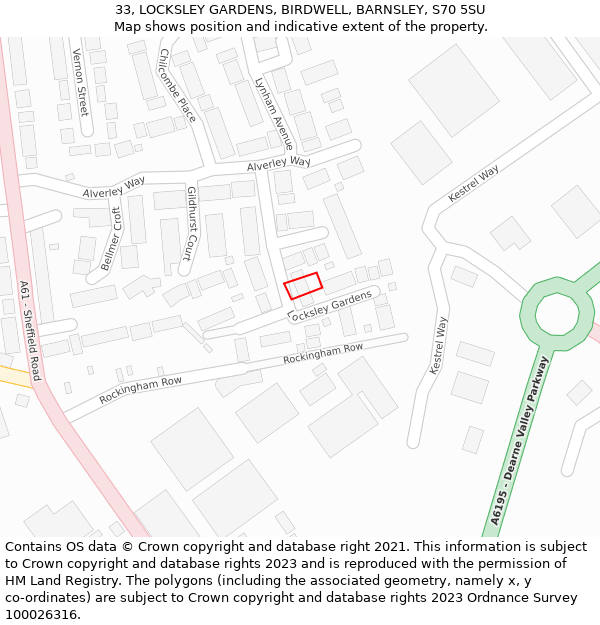 33, LOCKSLEY GARDENS, BIRDWELL, BARNSLEY, S70 5SU: Location map and indicative extent of plot