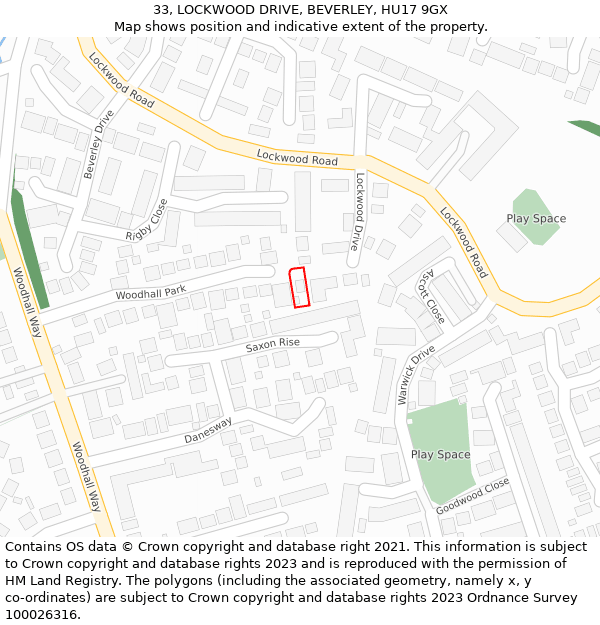 33, LOCKWOOD DRIVE, BEVERLEY, HU17 9GX: Location map and indicative extent of plot
