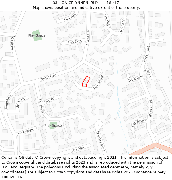 33, LON CELYNNEN, RHYL, LL18 4LZ: Location map and indicative extent of plot