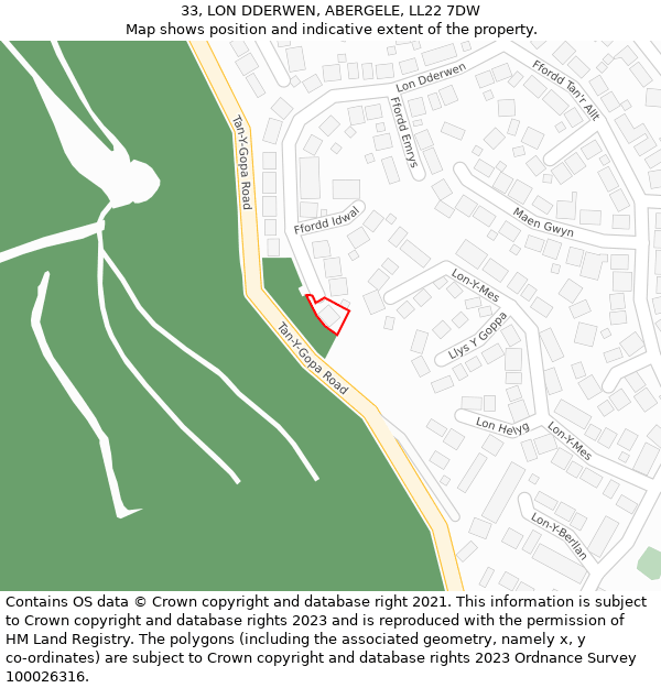 33, LON DDERWEN, ABERGELE, LL22 7DW: Location map and indicative extent of plot