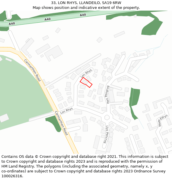 33, LON RHYS, LLANDEILO, SA19 6RW: Location map and indicative extent of plot