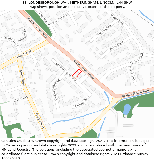 33, LONDESBOROUGH WAY, METHERINGHAM, LINCOLN, LN4 3HW: Location map and indicative extent of plot