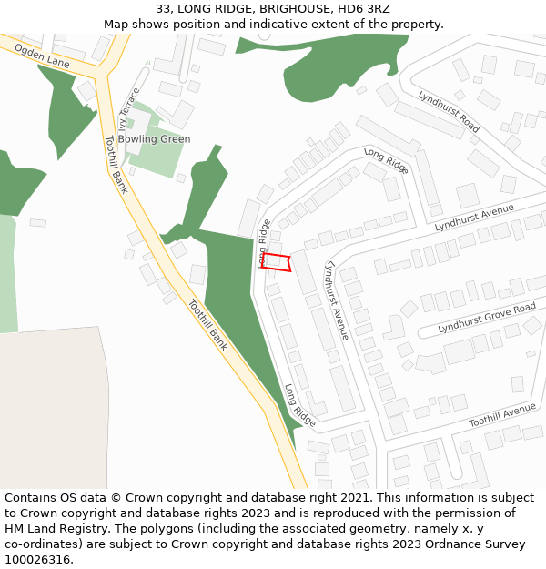 33, LONG RIDGE, BRIGHOUSE, HD6 3RZ: Location map and indicative extent of plot