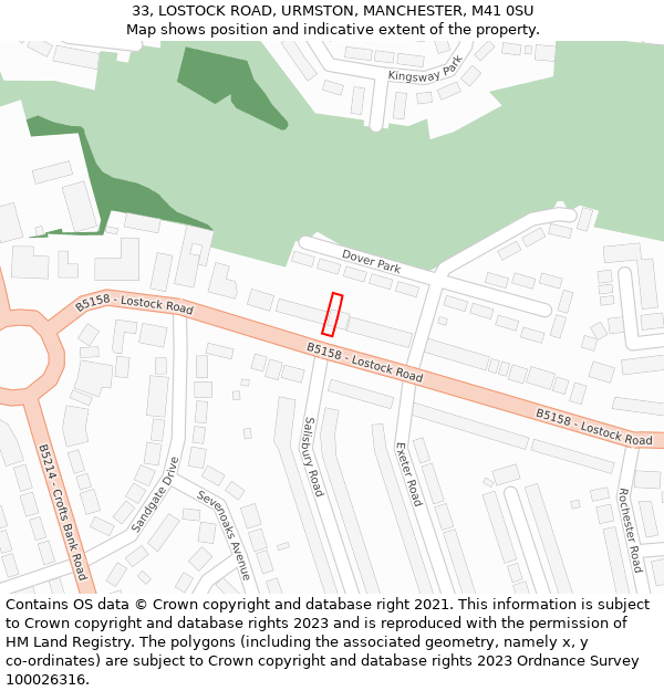 33, LOSTOCK ROAD, URMSTON, MANCHESTER, M41 0SU: Location map and indicative extent of plot