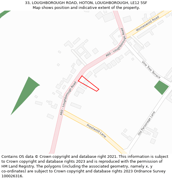 33, LOUGHBOROUGH ROAD, HOTON, LOUGHBOROUGH, LE12 5SF: Location map and indicative extent of plot