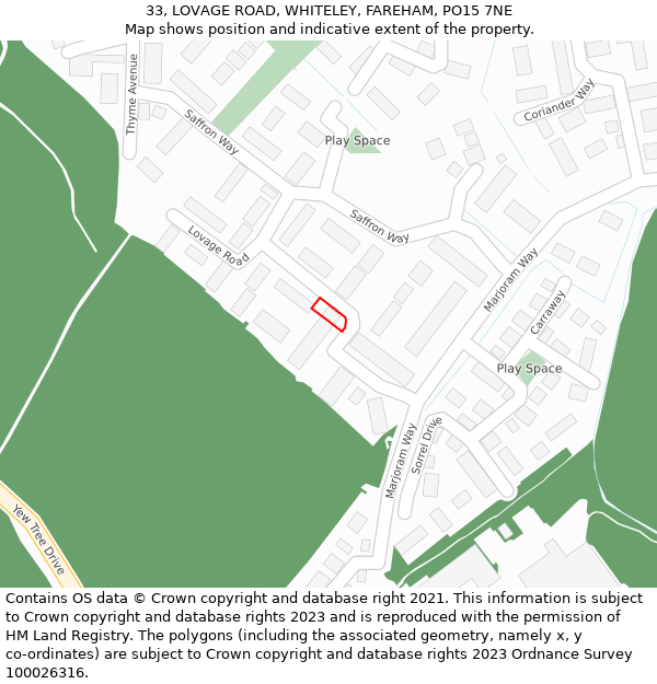 33, LOVAGE ROAD, WHITELEY, FAREHAM, PO15 7NE: Location map and indicative extent of plot
