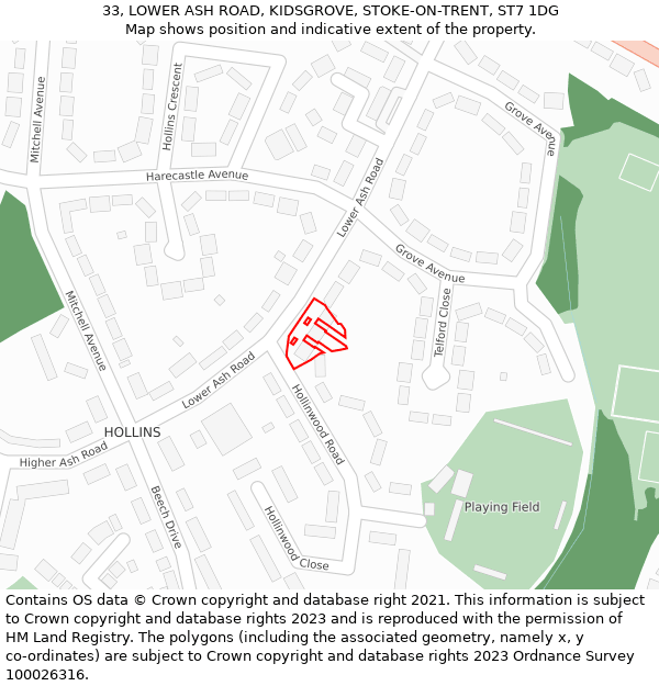 33, LOWER ASH ROAD, KIDSGROVE, STOKE-ON-TRENT, ST7 1DG: Location map and indicative extent of plot